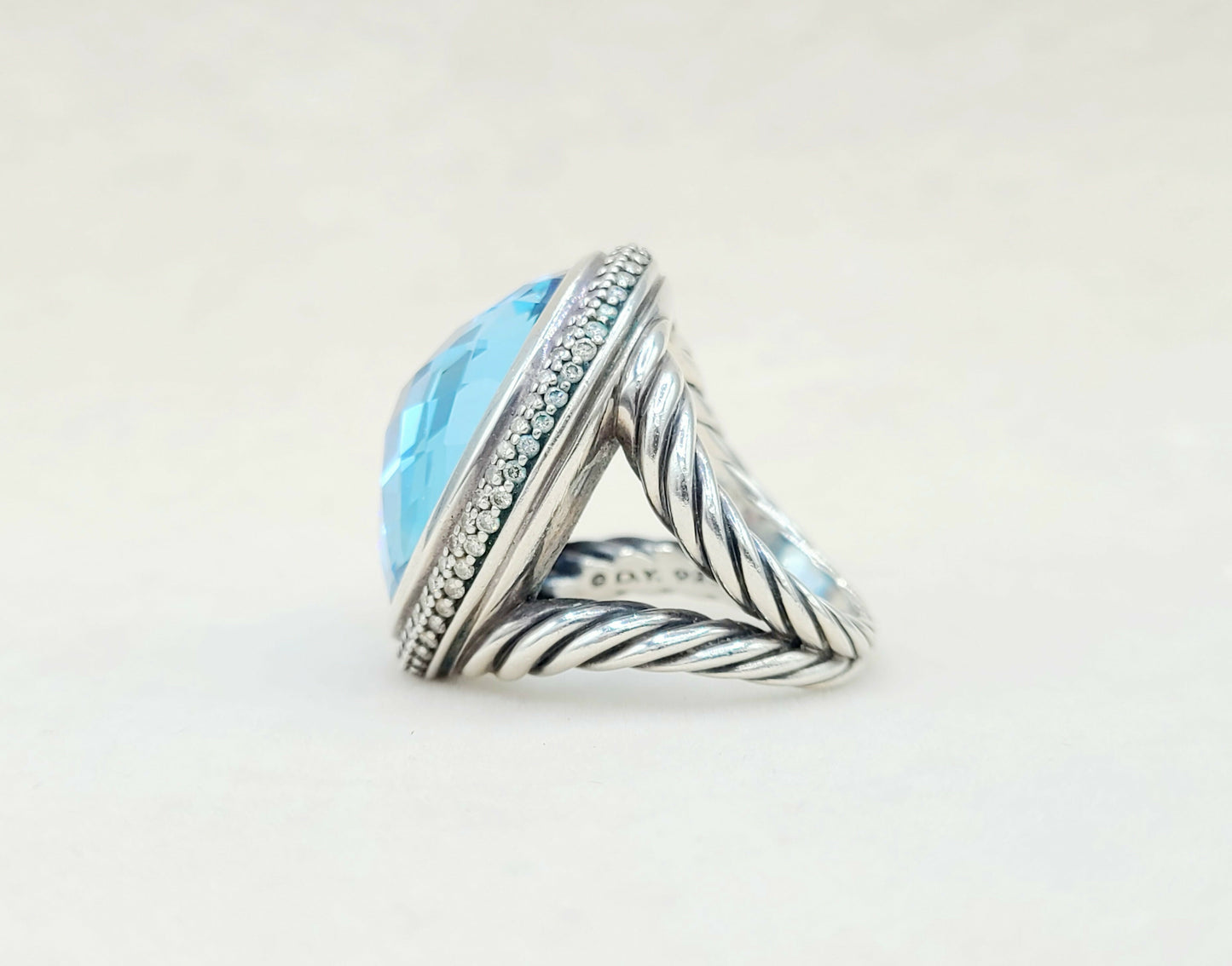    David Yurman Signature Oval Ring Blue Topaz & Diamonds