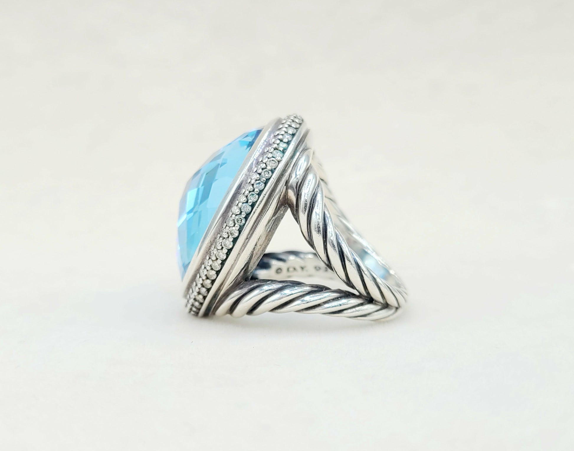    David Yurman Signature Oval Ring Blue Topaz & Diamonds