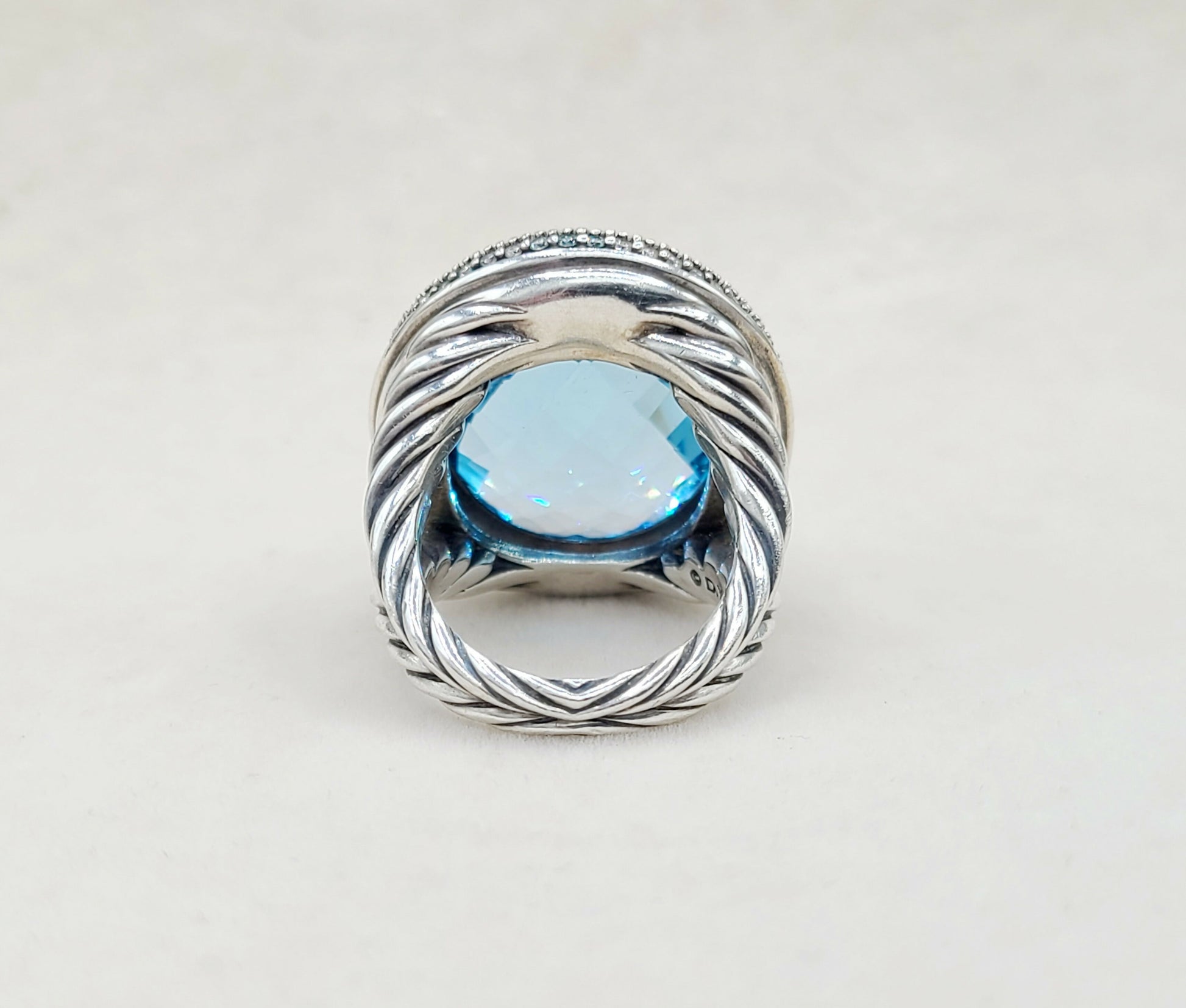    David Yurman Signature Oval Ring Blue Topaz & Diamonds