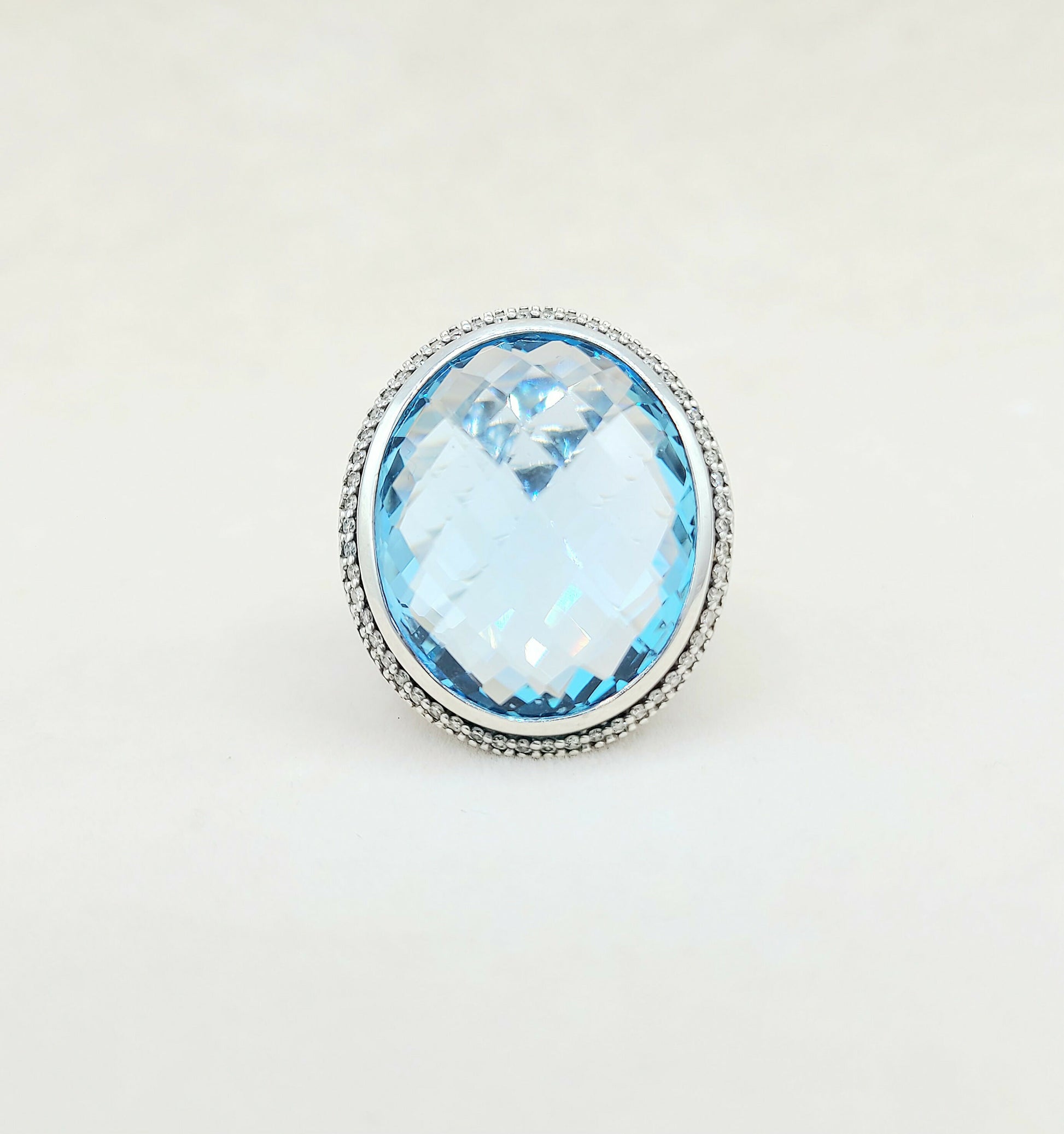    David Yurman Signature Oval Ring Blue Topaz & Diamonds