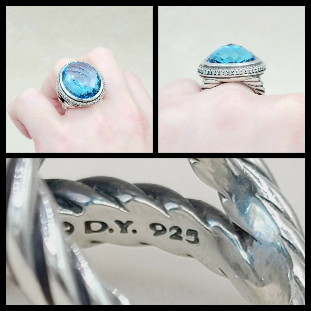    David Yurman Signature Oval Ring Blue Topaz & Diamonds