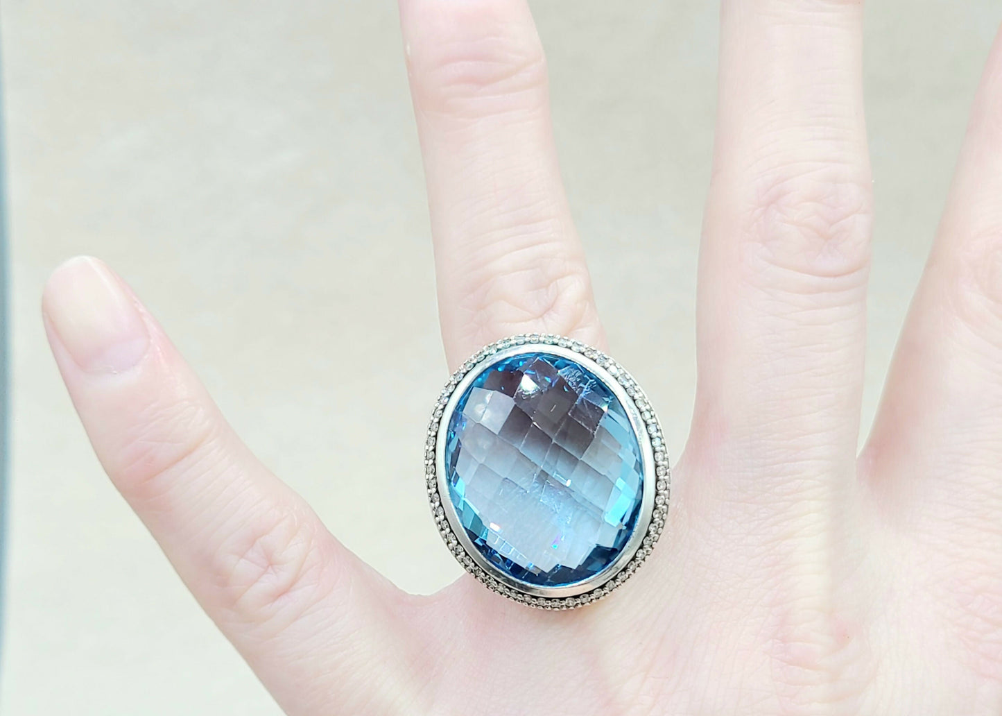    David Yurman Signature Oval Ring Blue Topaz & Diamonds