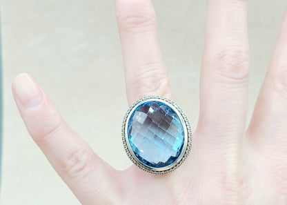   David Yurman Signature Oval Ring Blue Topaz & Diamonds