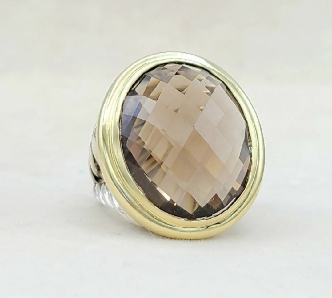    David Yurman Signature Oval Ring – Smoky Quartz & Gold