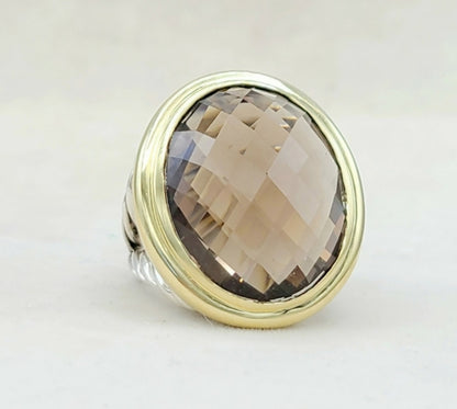    David Yurman Signature Oval Ring – Smoky Quartz & Gold