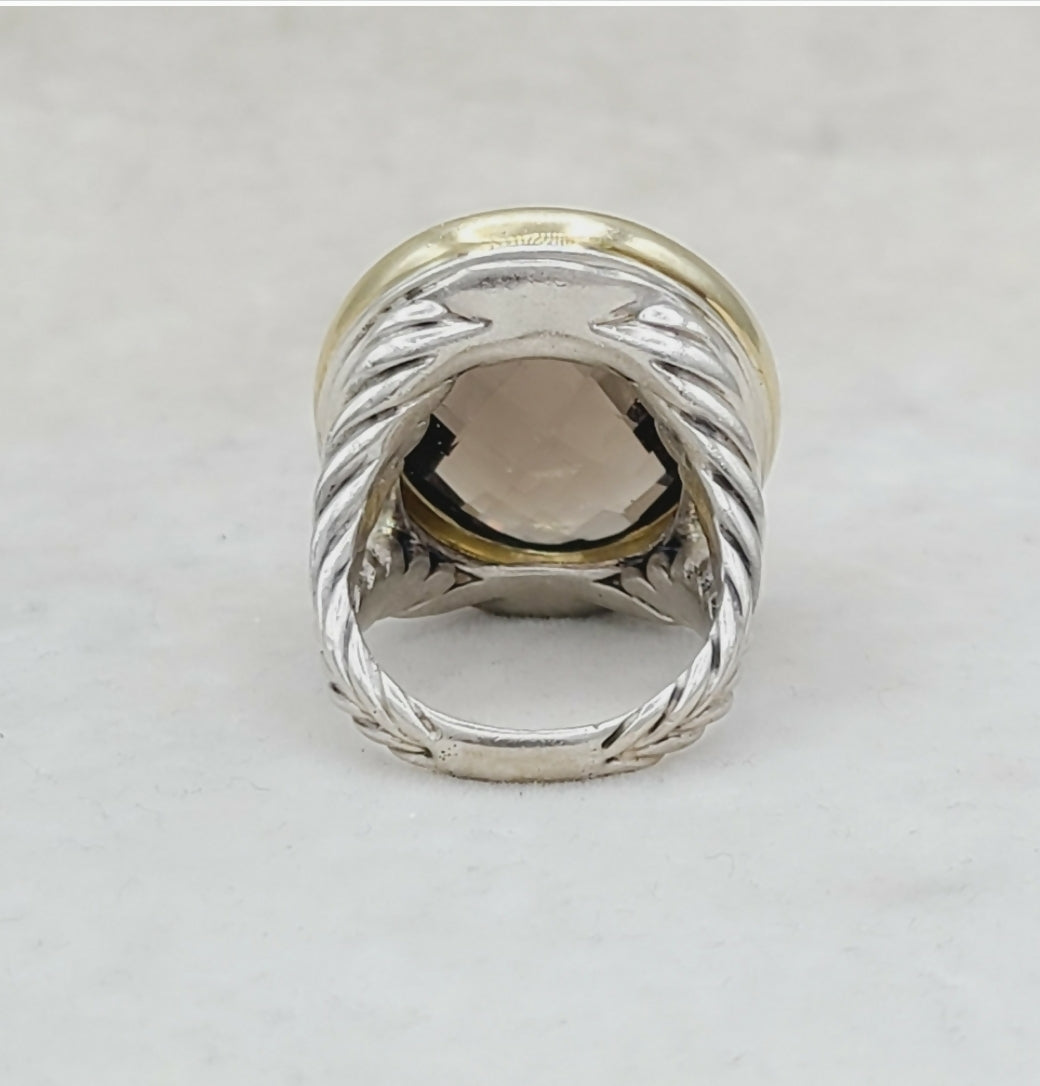    David Yurman Signature Oval Ring – Smoky Quartz & Gold