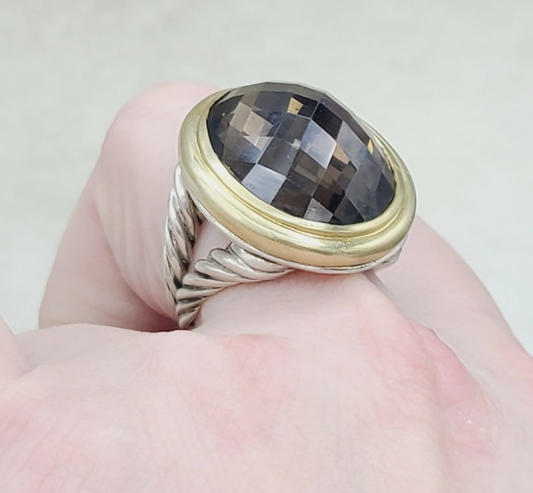    David Yurman Signature Oval Ring – Smoky Quartz & Gold