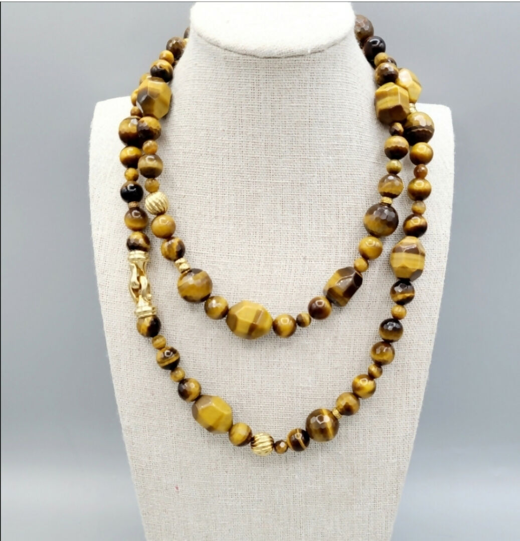   David Yurman Signature Tiger’s Eye Cable Gold Buckle Necklace