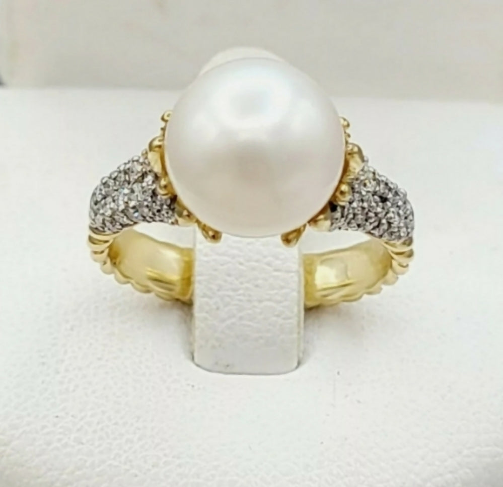    David Yurman Starburst Pearl Ring – Diamonds & 18k Gold