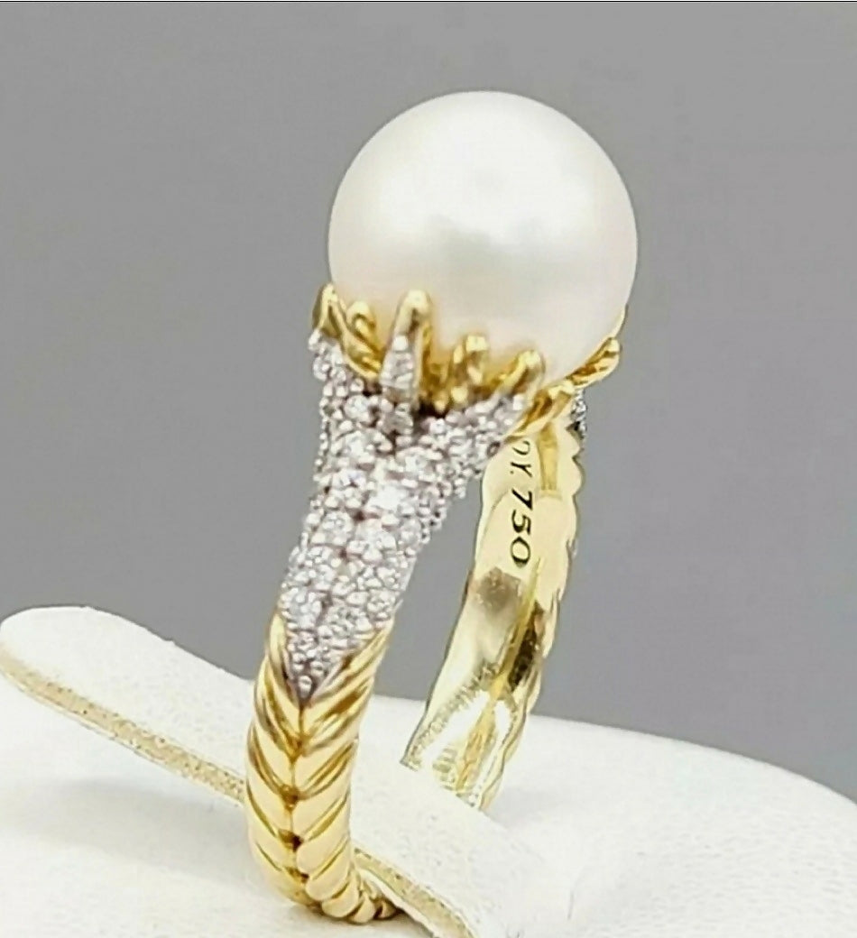    David Yurman Starburst Pearl Ring – Diamonds & 18k Gold