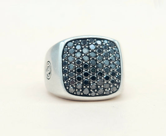    David Yurman Streamline Signet Ring Silver & Black Diamonds