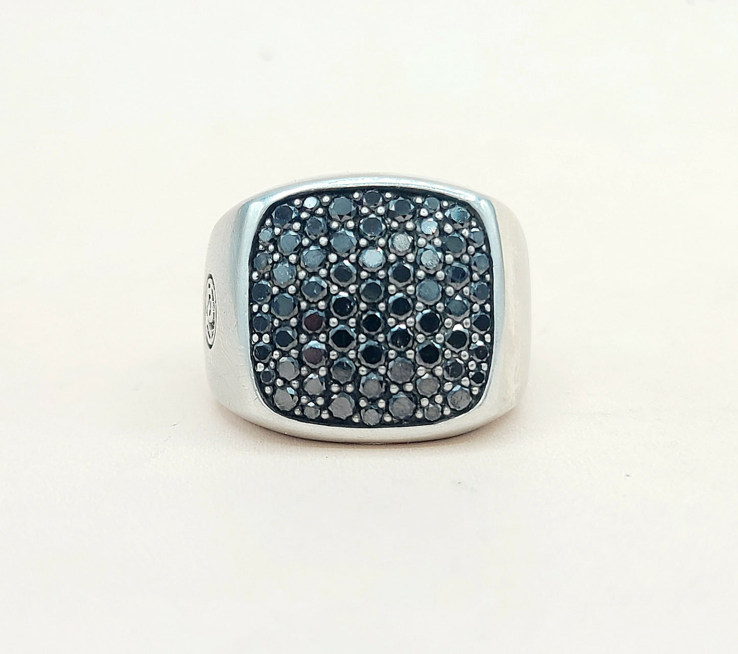    David Yurman Streamline Signet Ring Silver & Black Diamonds