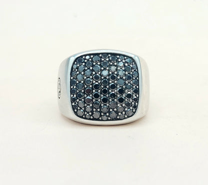    David Yurman Streamline Signet Ring Silver & Black Diamonds