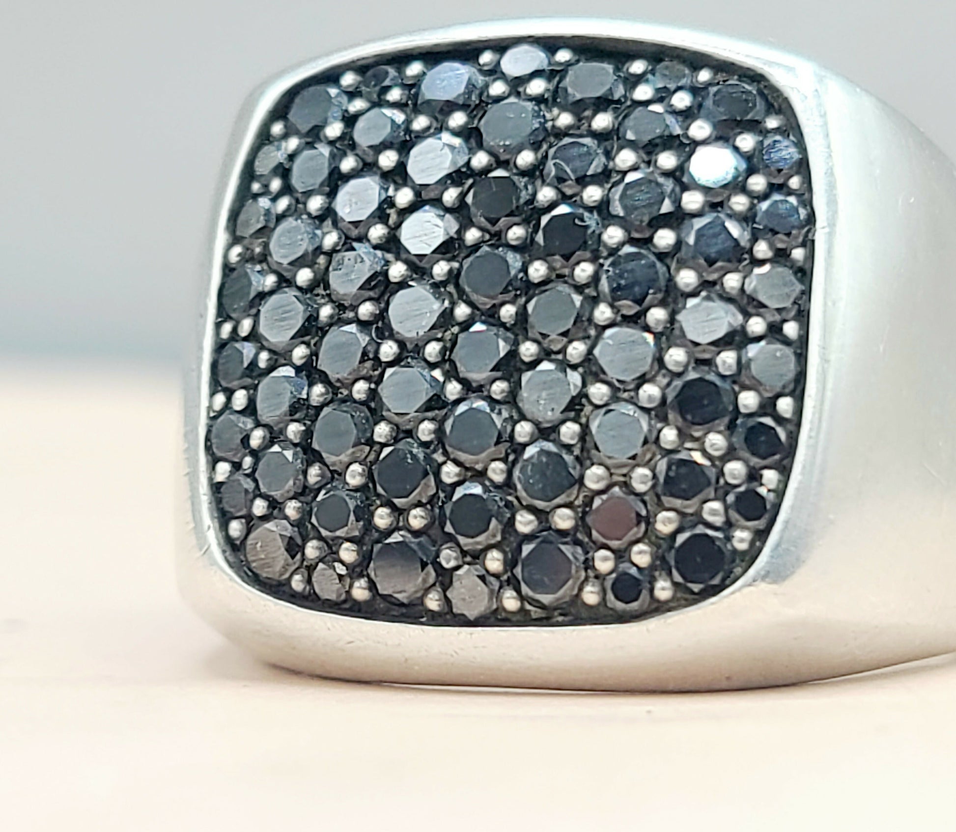    David Yurman Streamline Signet Ring Silver & Black Diamonds