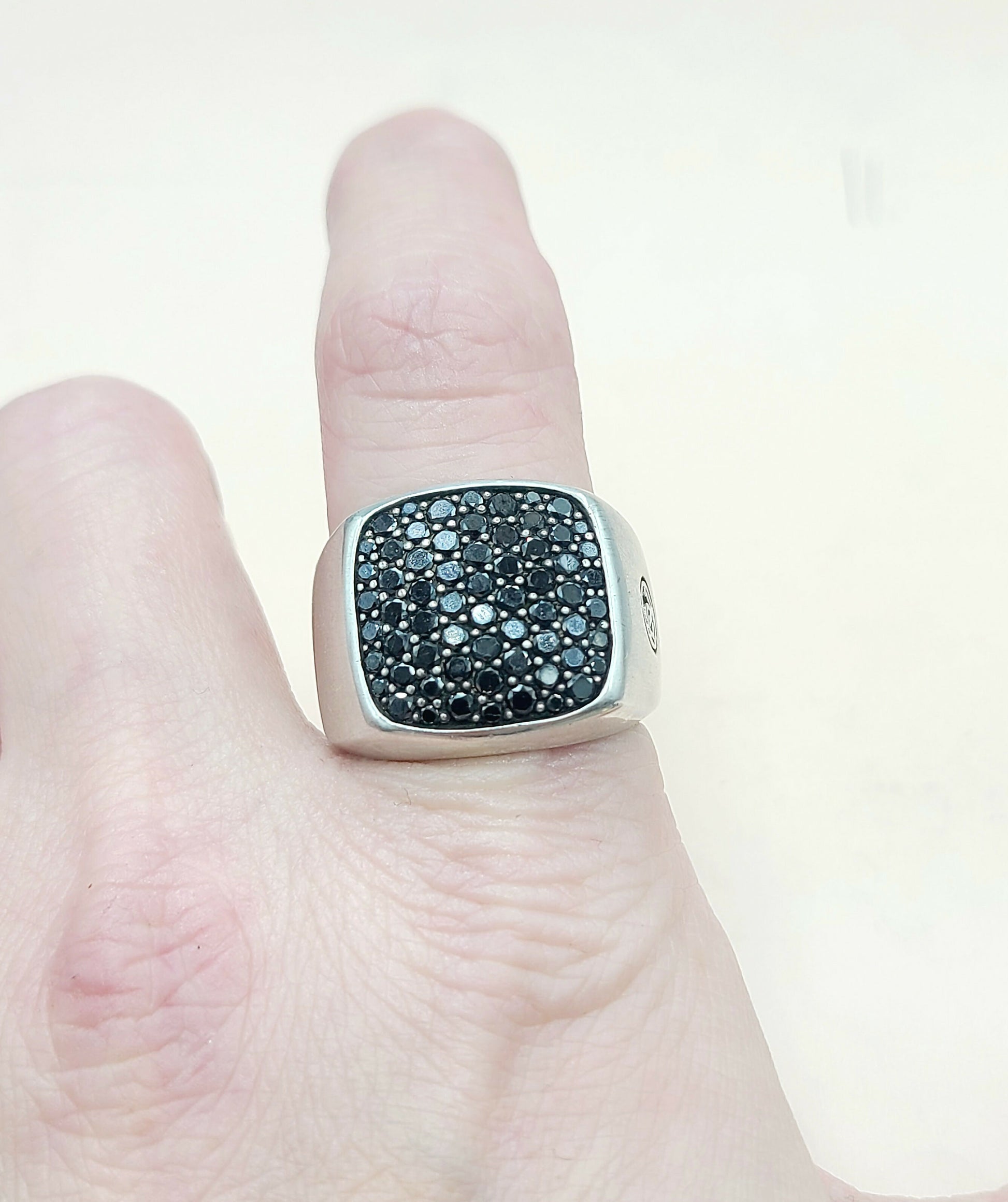    David Yurman Streamline Signet Ring Silver & Black Diamonds