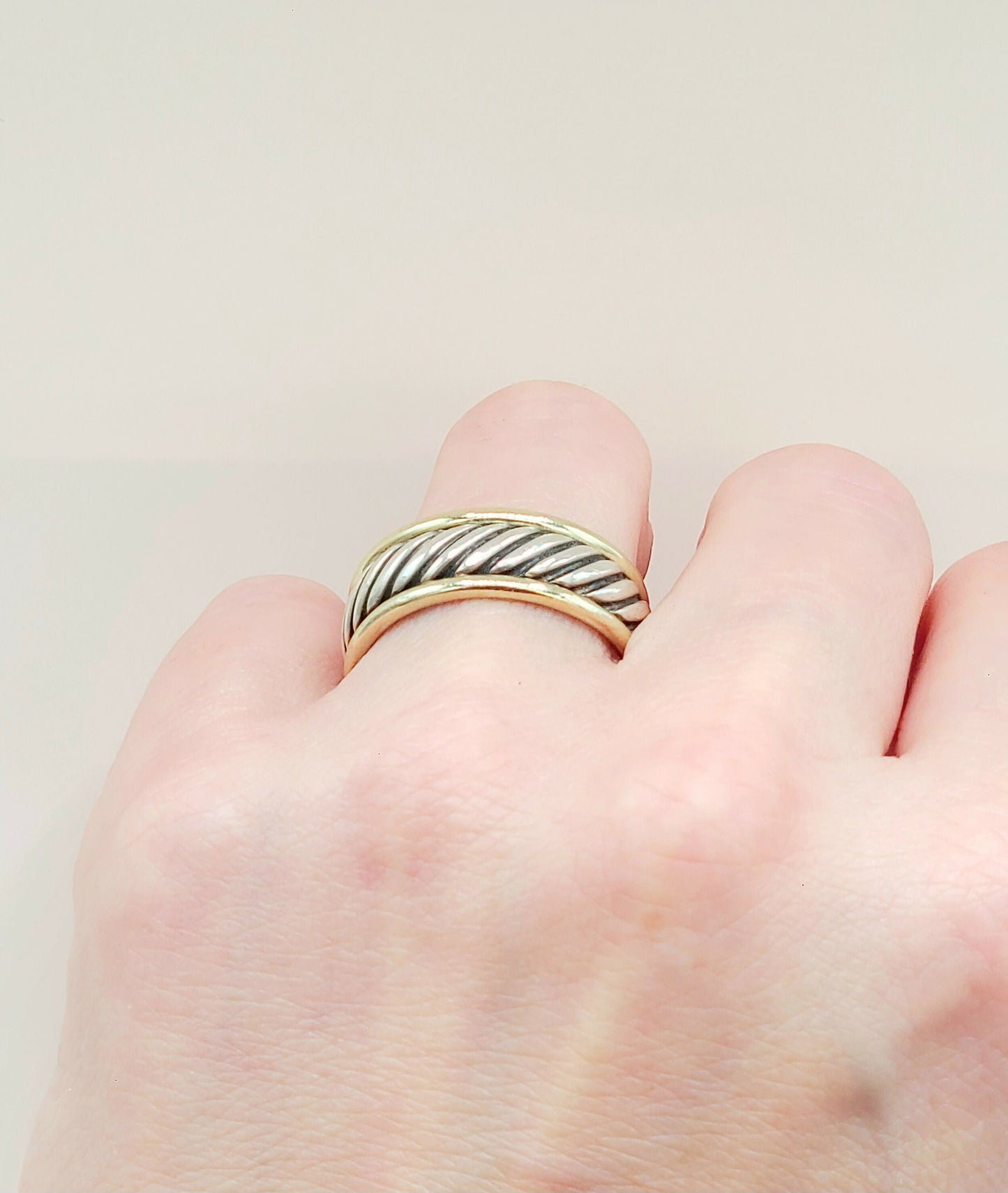    David Yurman Thoroughbred Cable Ring Silver & Gold