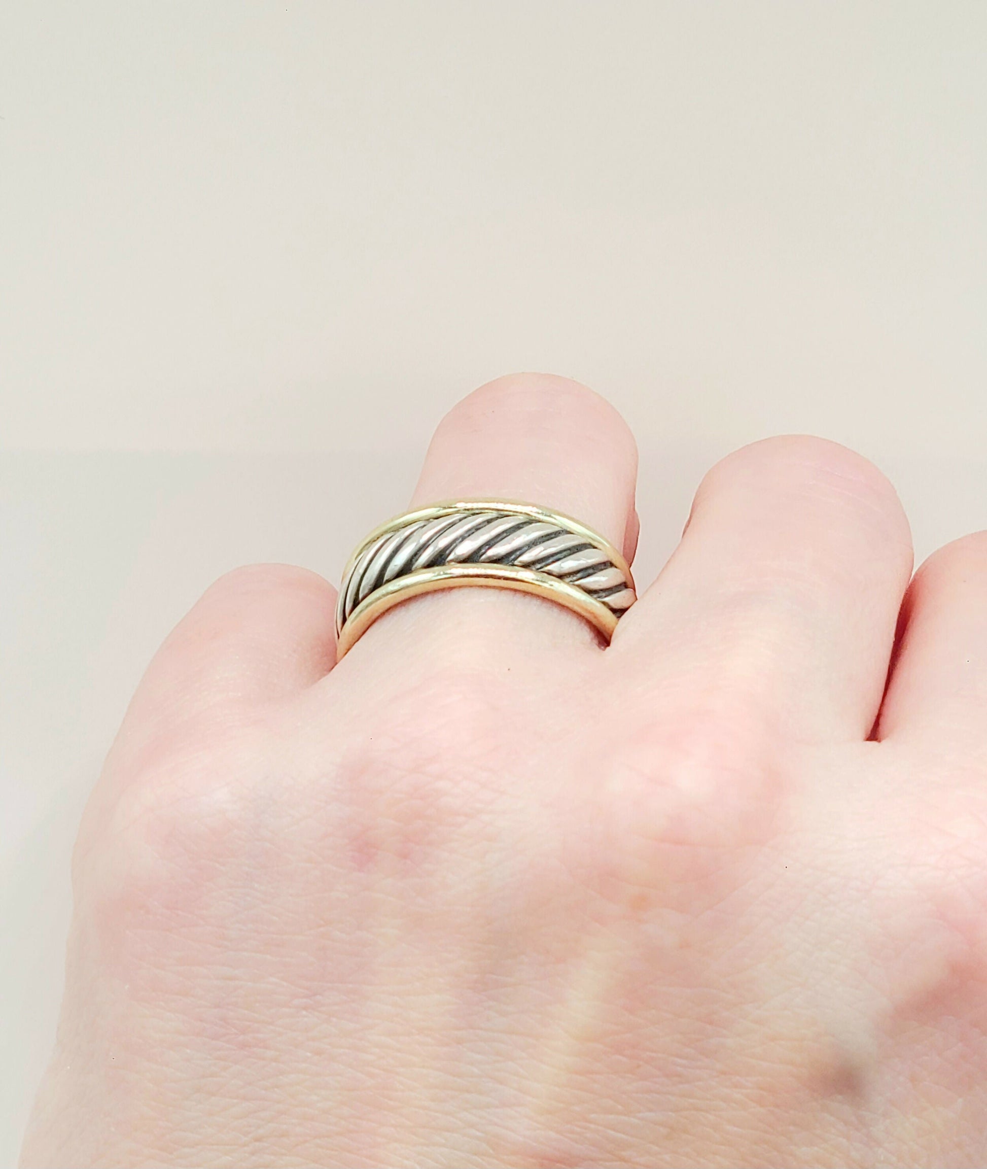    David Yurman Thoroughbred Cable Ring Silver & Gold