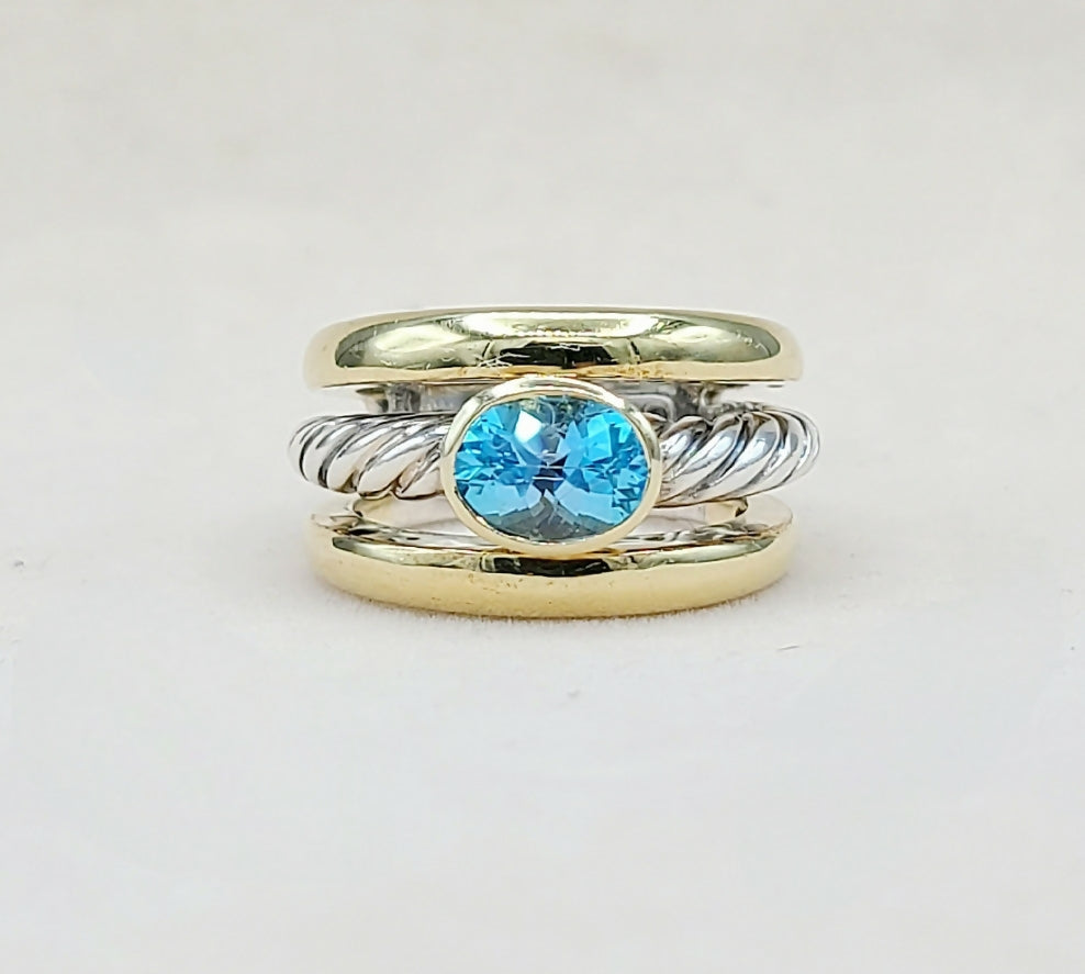    David Yurman Triple Row Stack Ring Blue Topaz & 18K Gold