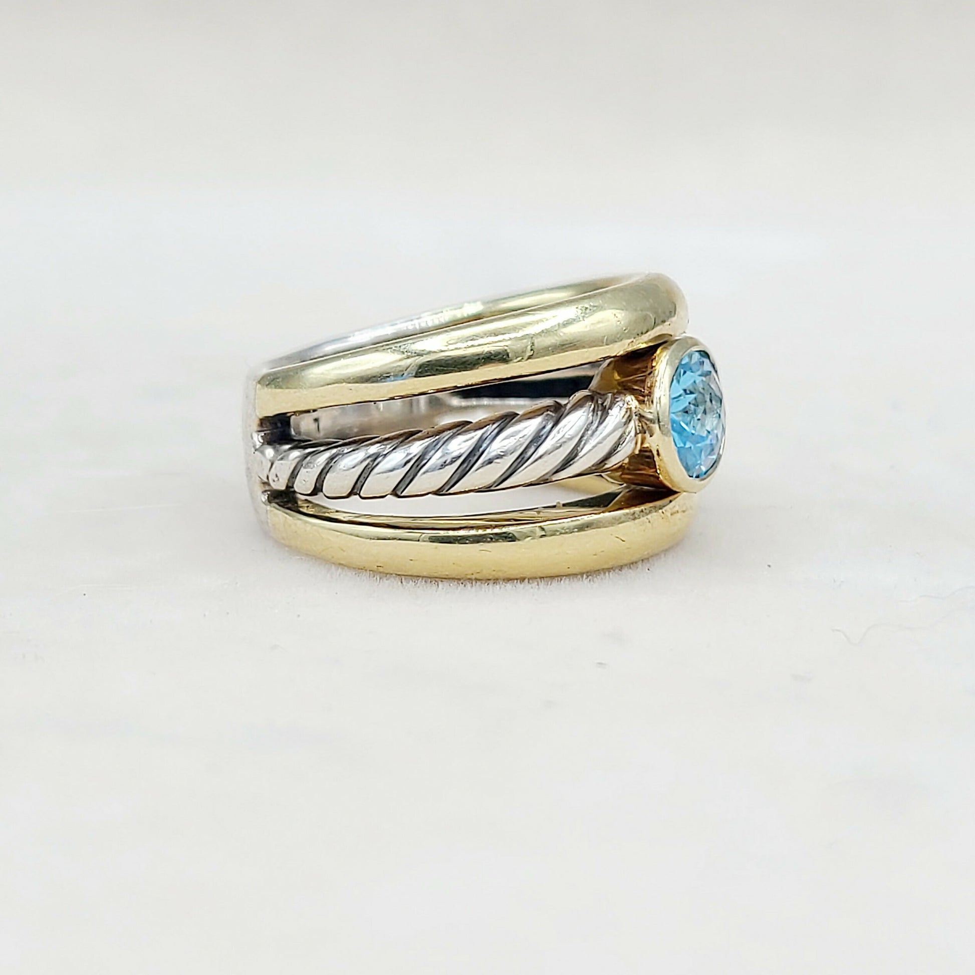   David Yurman Triple Row Stack Ring Blue Topaz & 18K Gold