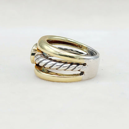    David Yurman Triple Row Stack Ring Blue Topaz & 18K Gold