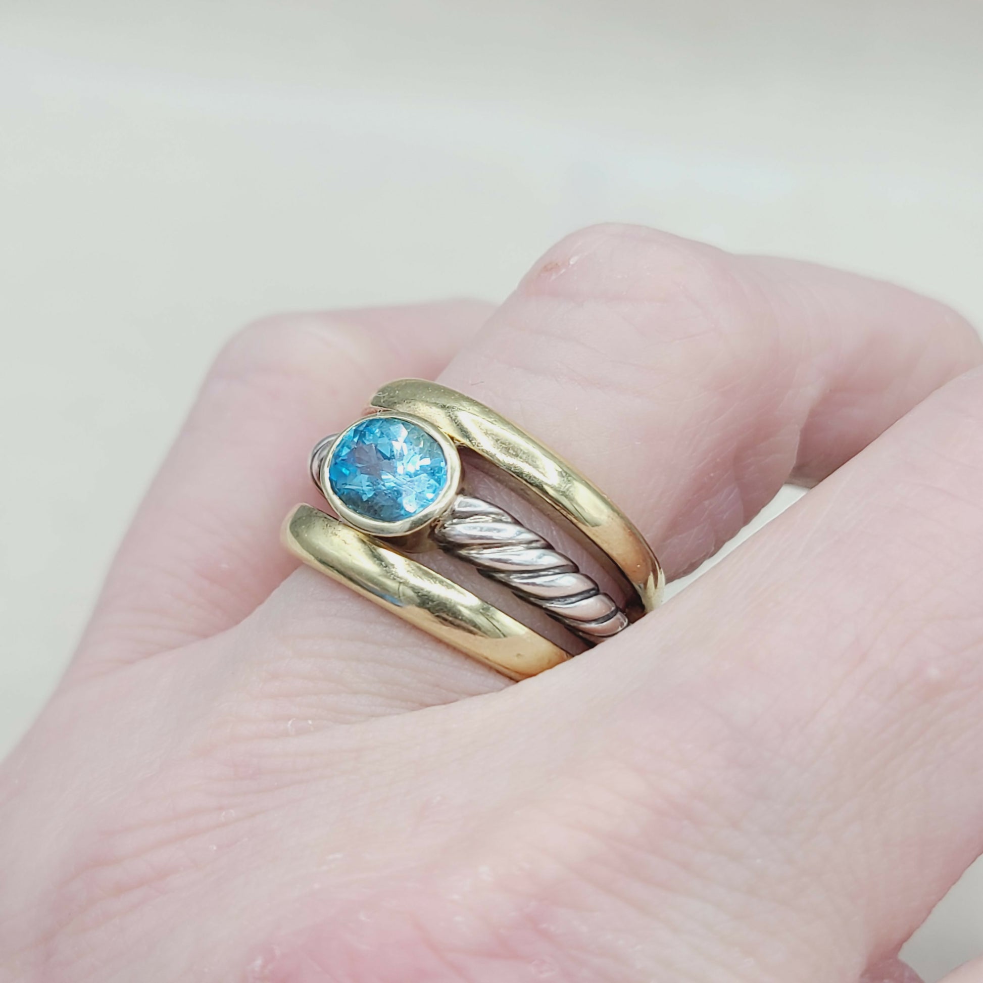    David Yurman Triple Row Stack Ring Blue Topaz & 18K Gold