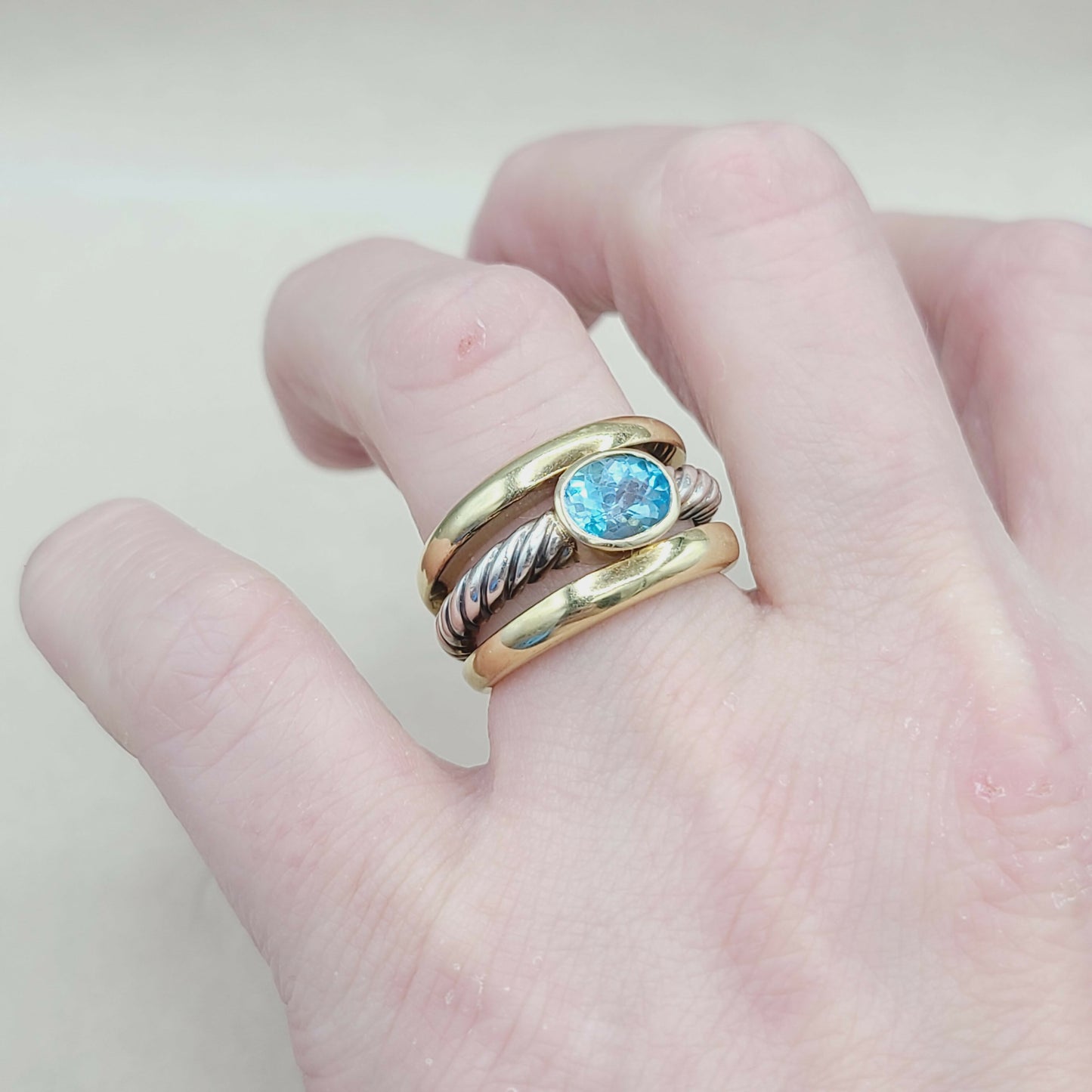    David Yurman Triple Row Stack Ring Blue Topaz & 18K Gold