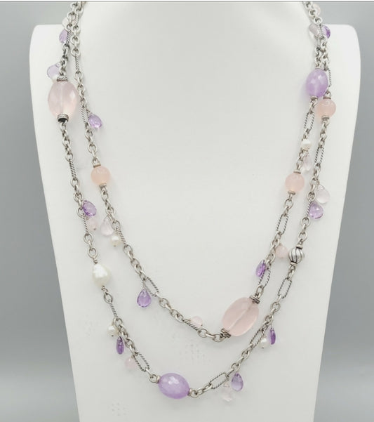    David Yurman Tweejoux Necklace – Amethyst & Rose Quartz