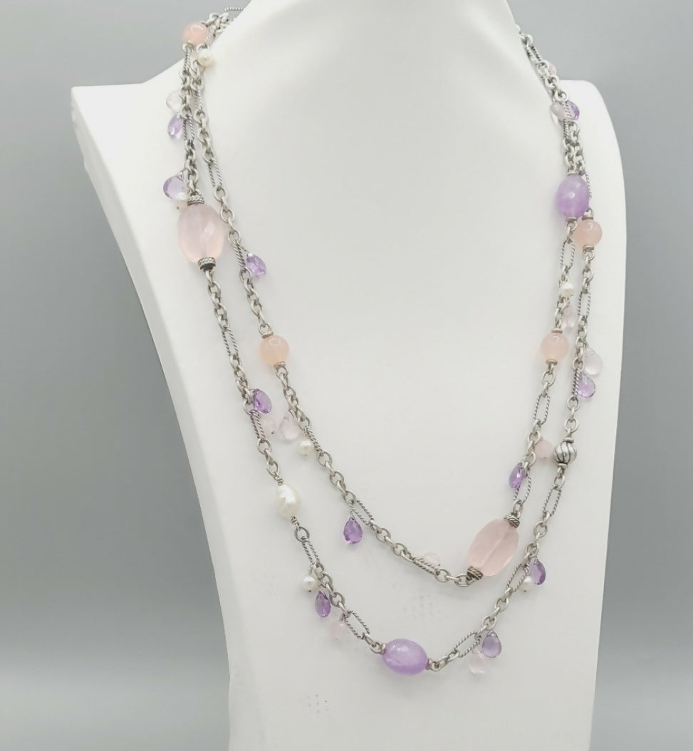    David Yurman Tweejoux Necklace – Amethyst & Rose Quartz