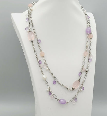    David Yurman Tweejoux Necklace – Amethyst & Rose Quartz