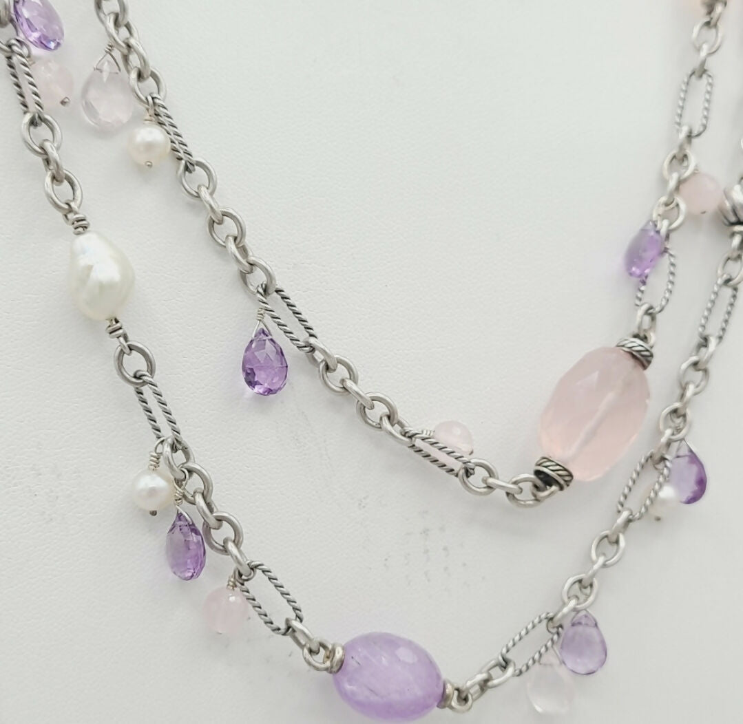    David Yurman Tweejoux Necklace – Amethyst & Rose Quartz