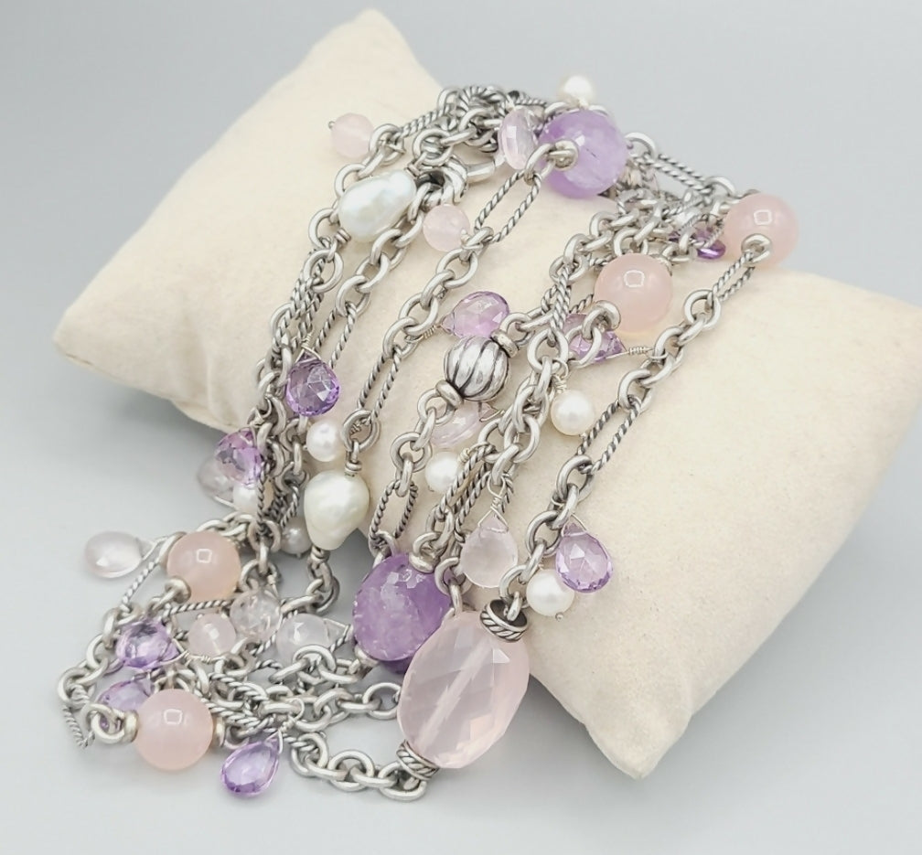    David Yurman Tweejoux Necklace – Amethyst & Rose Quartz
