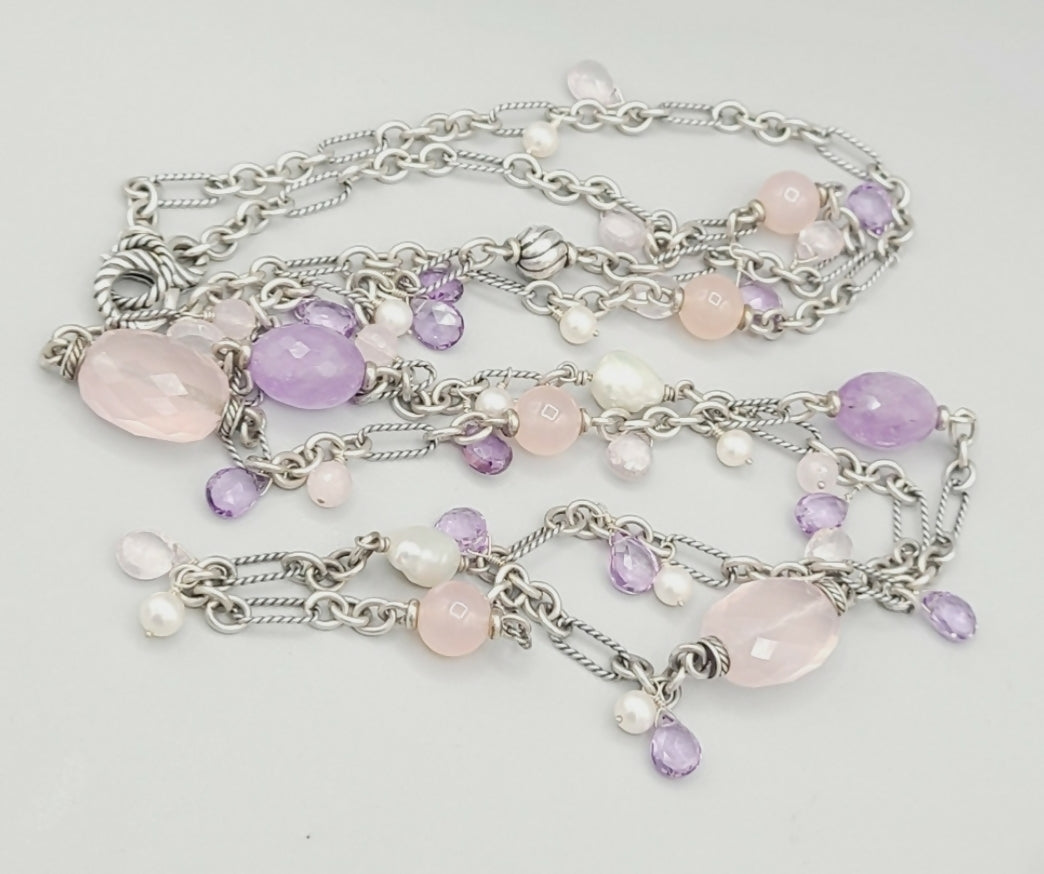    David Yurman Tweejoux Necklace – Amethyst & Rose Quartz