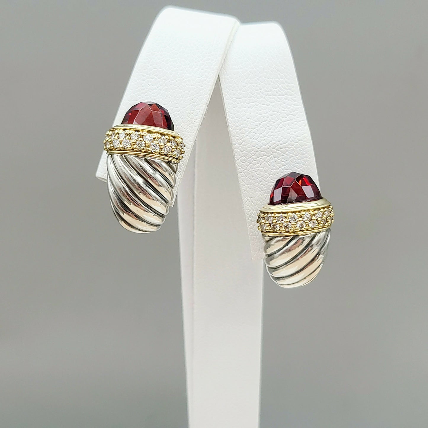    David Yurman Waverly Earrings Garnet, Diamonds & Gold