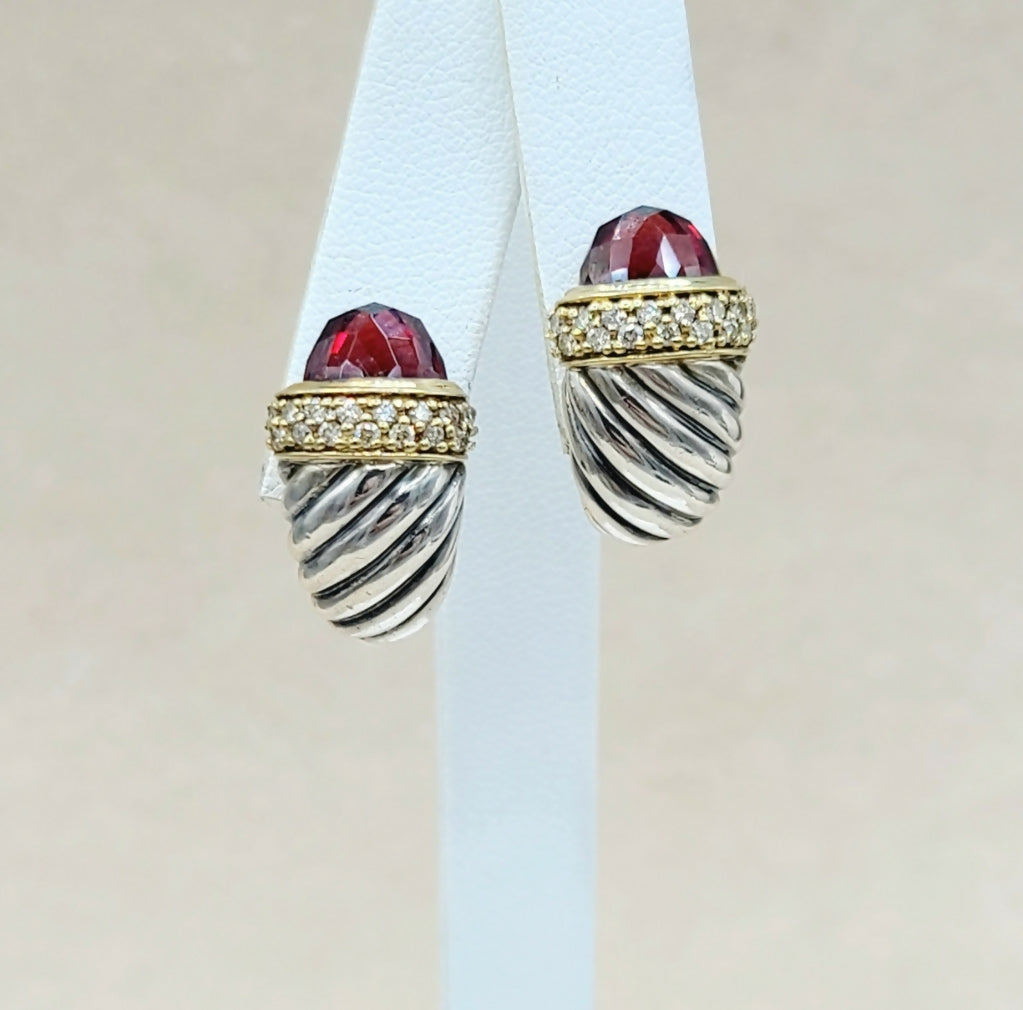    David Yurman Waverly Earrings Garnet, Diamonds & Gold