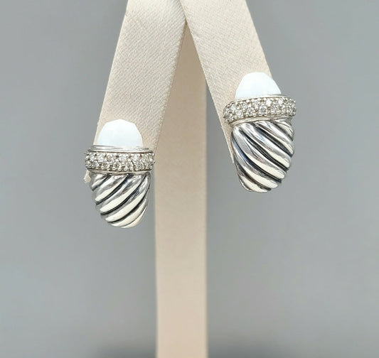    David Yurman Waverly Earrings White Agate & Diamonds
