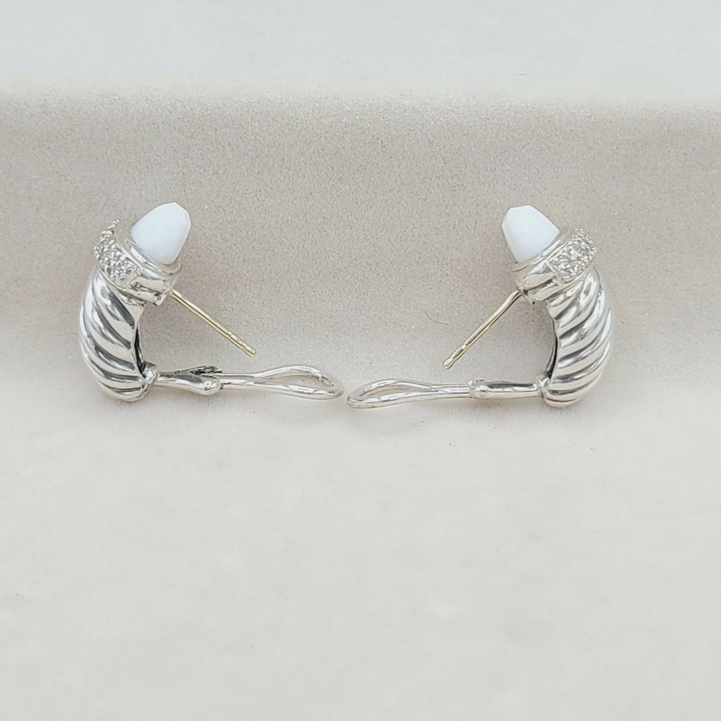    David Yurman Waverly Earrings White Agate & Diamonds