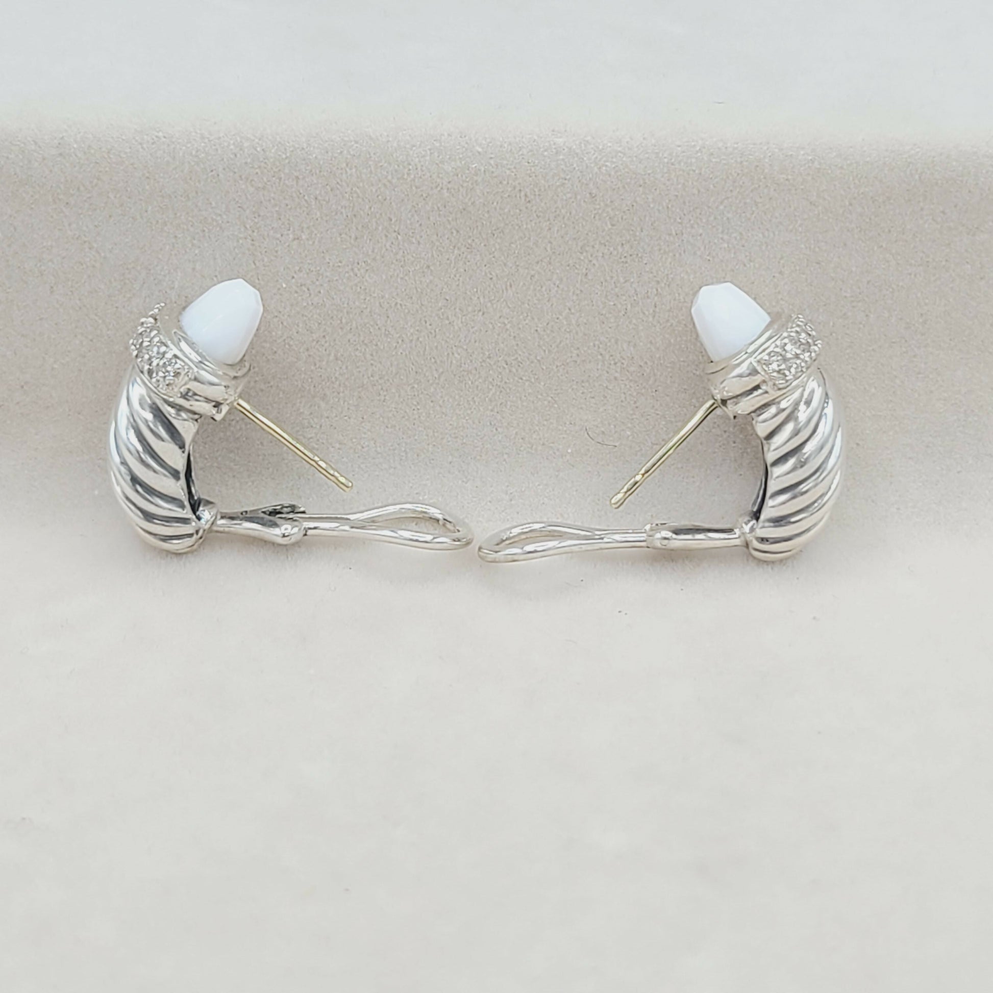    David Yurman Waverly Earrings White Agate & Diamonds