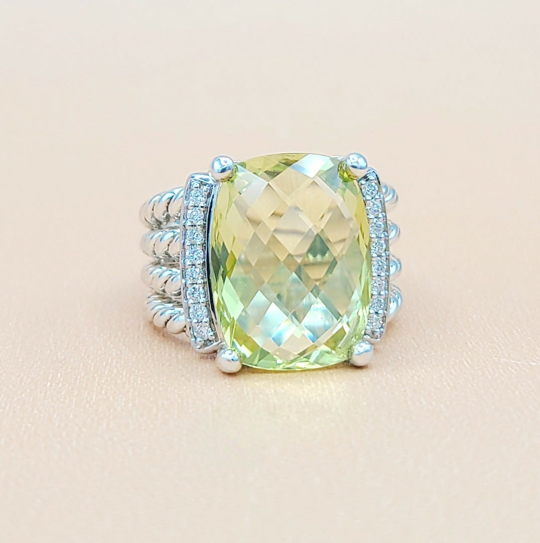    David Yurman Wheaton Ring – 16×12 Lemon Citrine & Diamonds