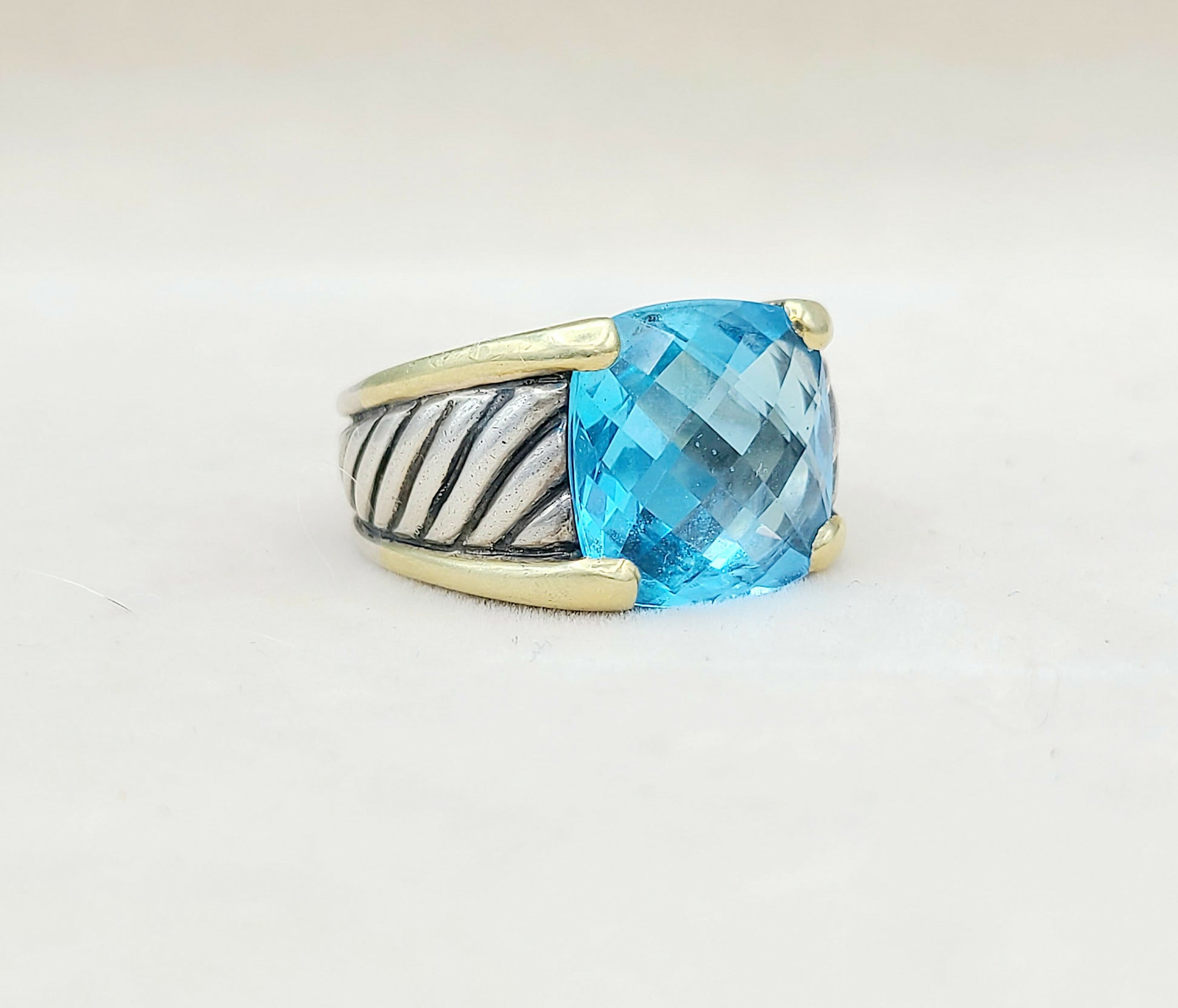    David Yurman Wide Sculpted Cable Ring Blue Topaz