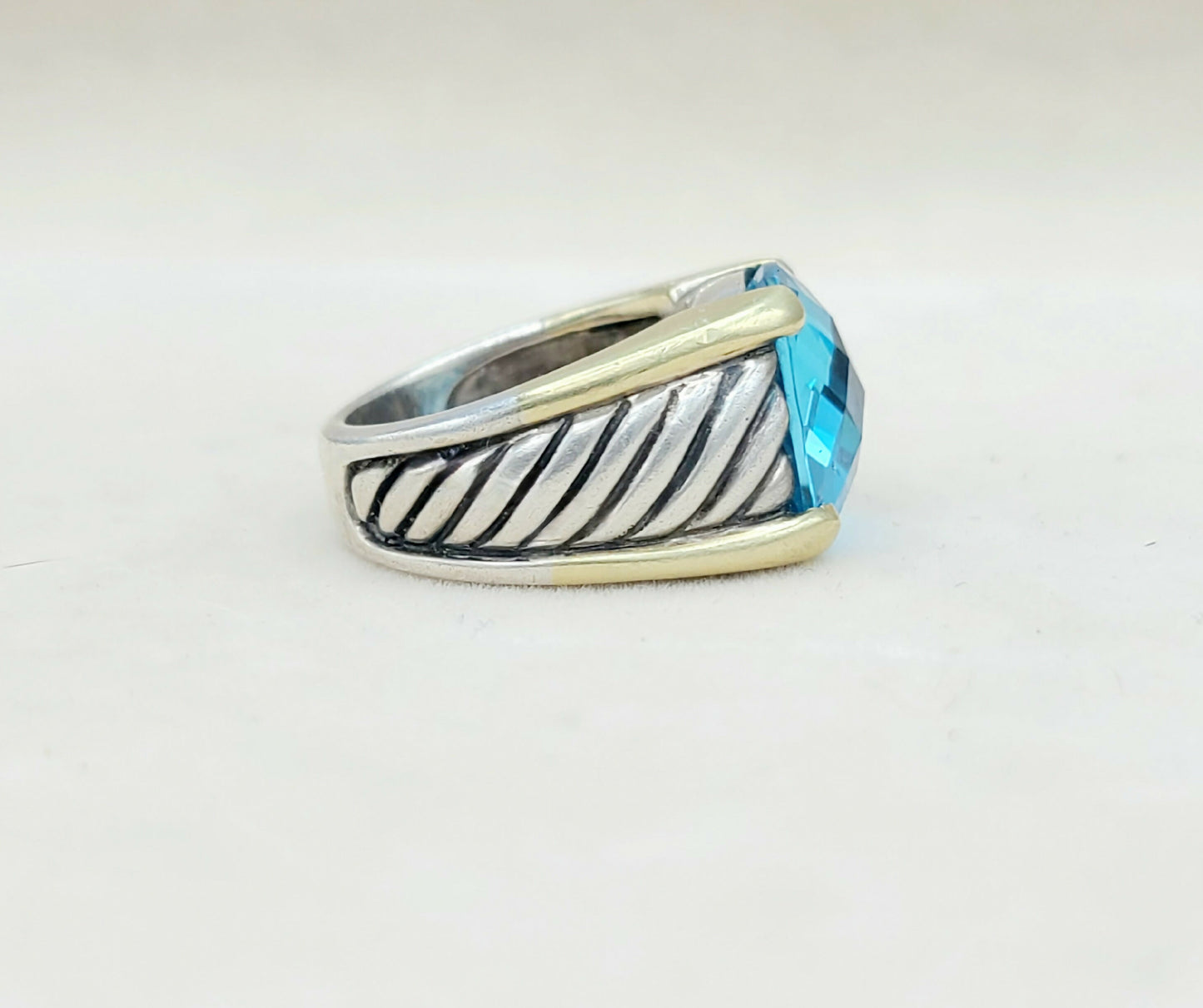    David Yurman Wide Sculpted Cable Ring Blue Topaz