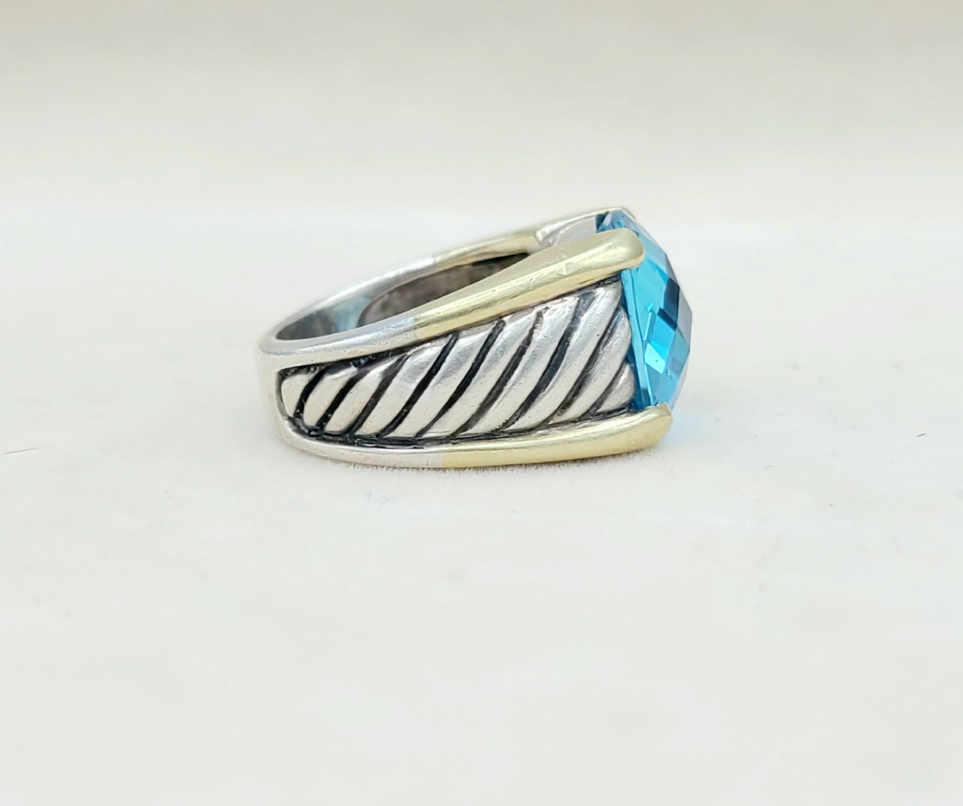    David Yurman Wide Sculpted Cable Ring Blue Topaz