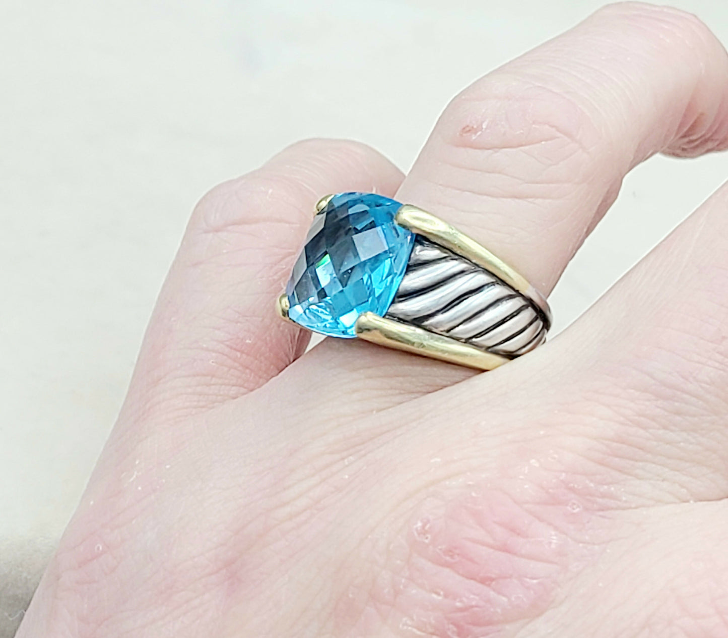    David Yurman Wide Sculpted Cable Ring Blue Topaz