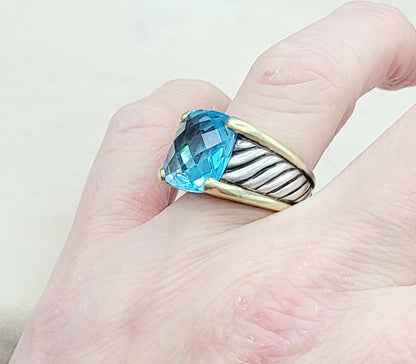    David Yurman Wide Sculpted Cable Ring Blue Topaz