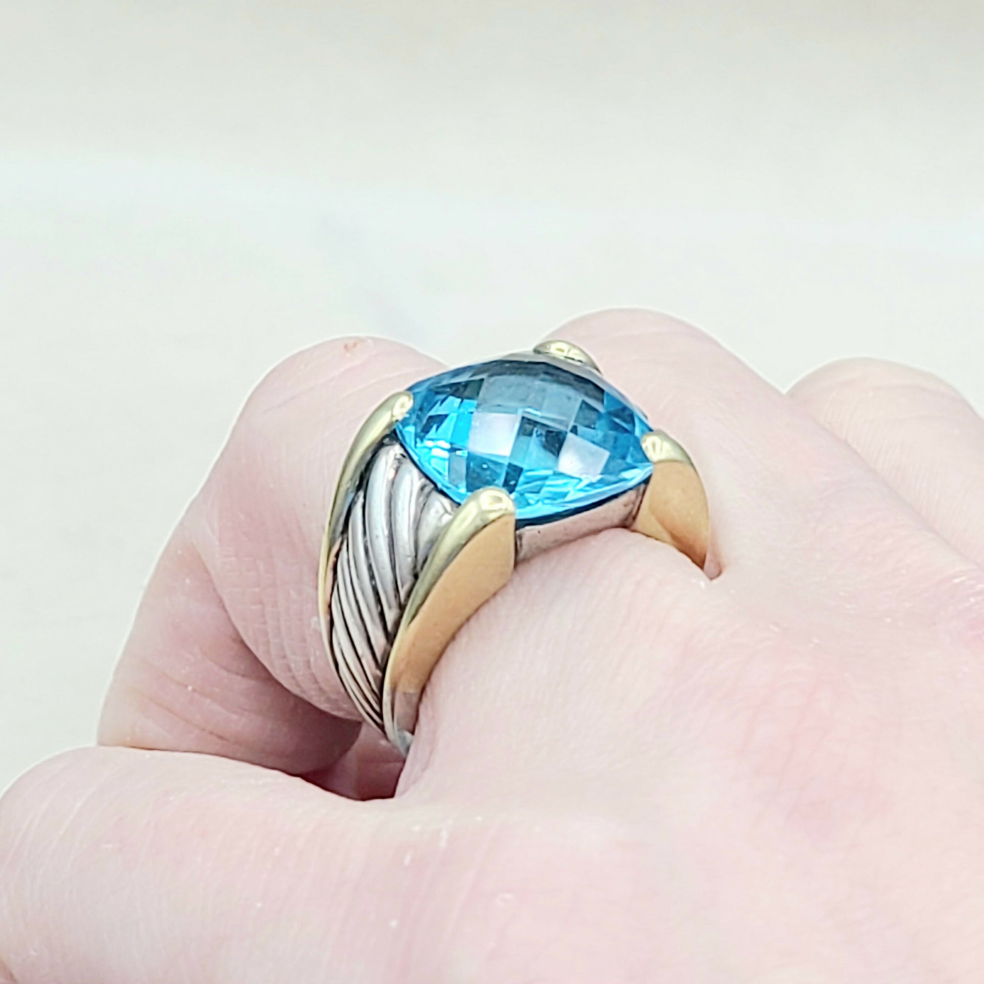    David Yurman Wide Sculpted Cable Ring Blue Topaz