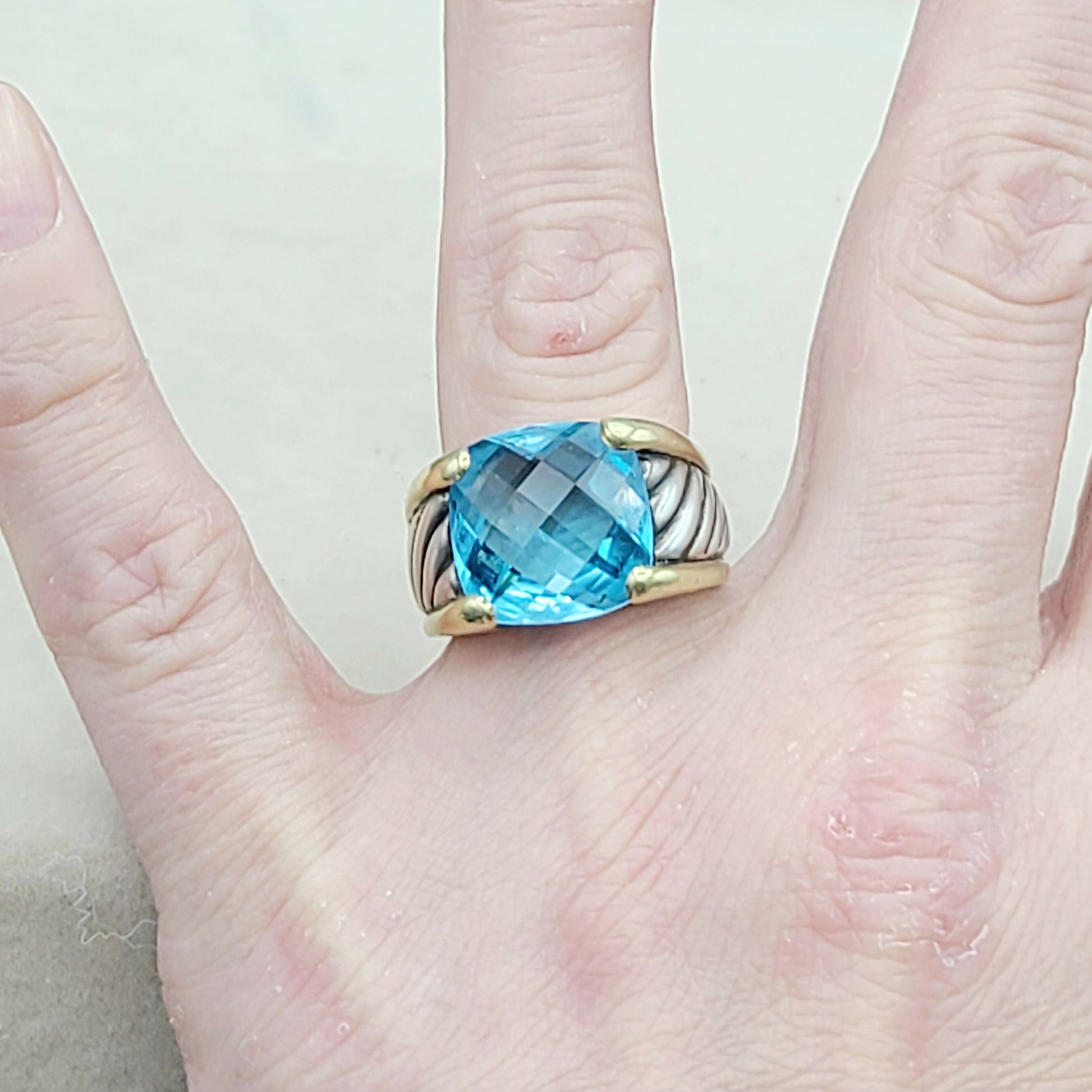    David Yurman Wide Sculpted Cable Ring Blue Topaz