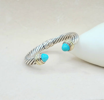  David Yurman 10mm Cable Turquoise Silve Gold Bracelet