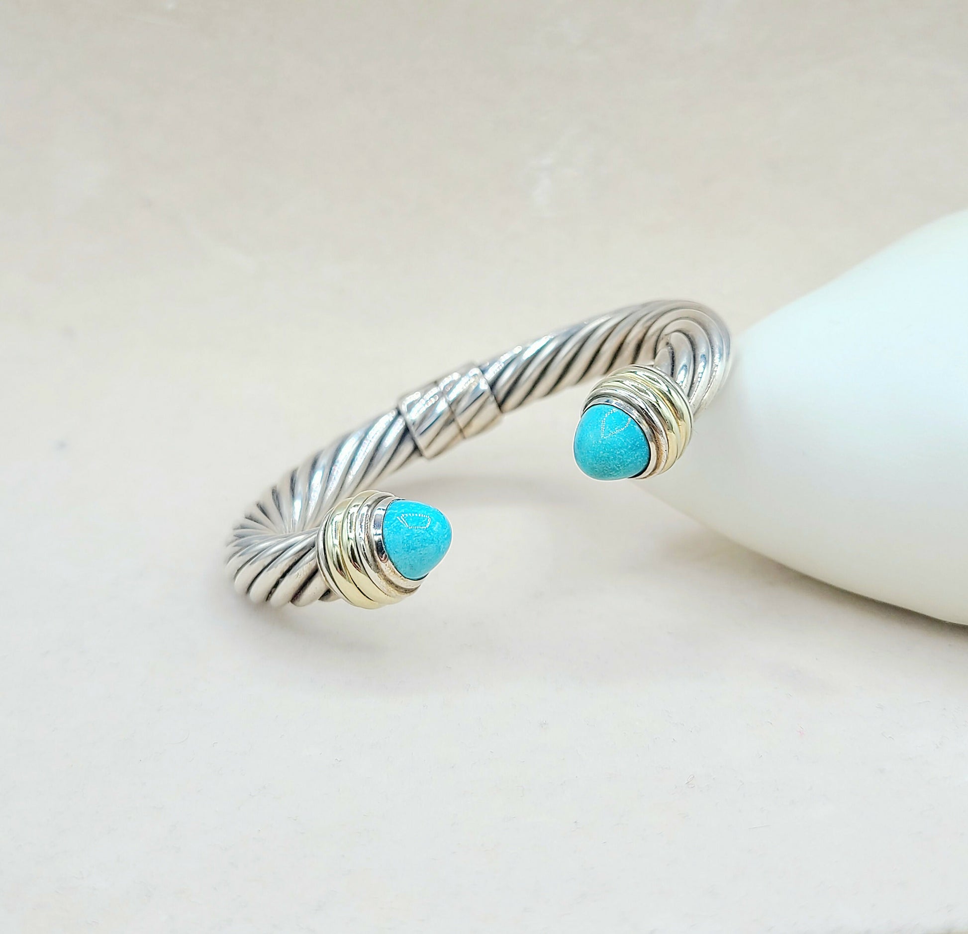    David Yurman 10mm Cable Turquoise Silve Gold Bracelet