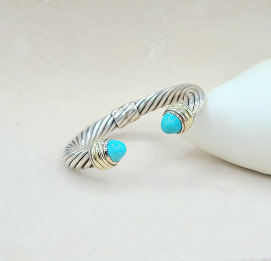    David Yurman 10mm Cable Turquoise Silve Gold Bracelet