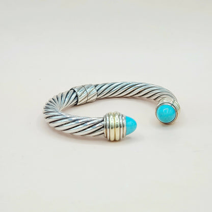    David Yurman 10mm Cable Turquoise Silve Gold Bracelet
