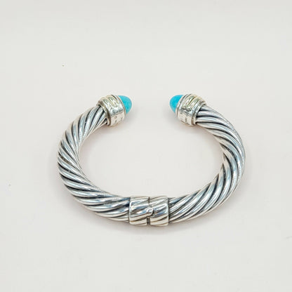    David Yurman 10mm Cable Turquoise Silve Gold Bracelet